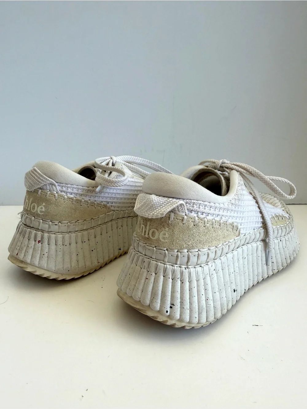 Chloé Nama Low Top Sneakers White Knit Platform Shoes Women’s EU 36 US 6